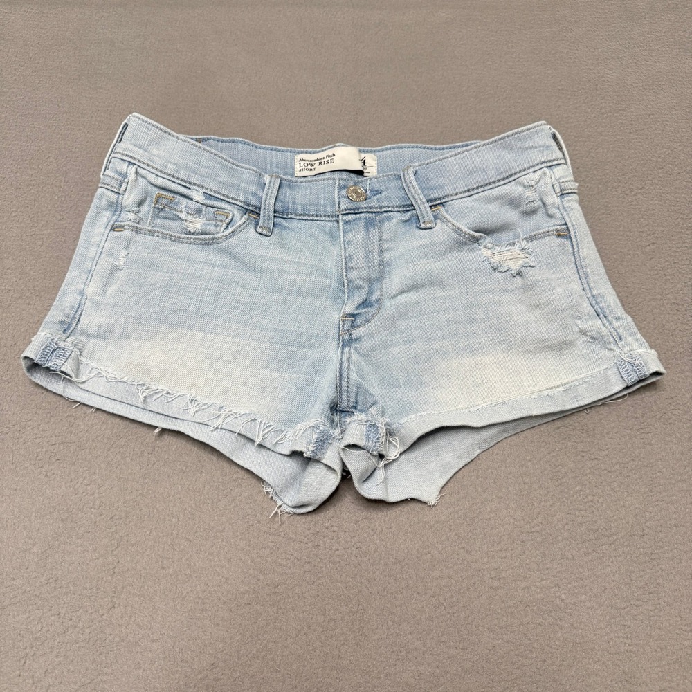 Abercrombie & Fitch Shorts Womens 4 W27 Blue Denim Low Rise Raw Light Wash